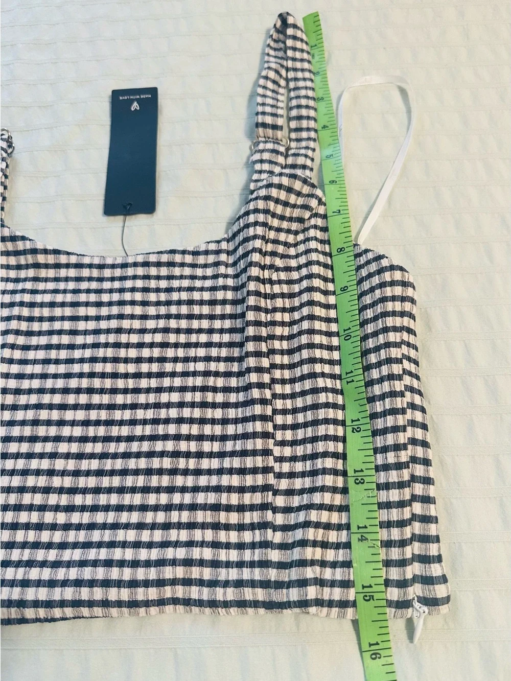 NWT Navy Blue Gingham Square Neck Cropped Tank Top - Small